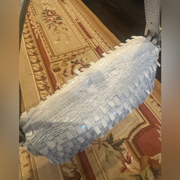 Vintage Fendi Sequins Baguette White Designer Shoulder Bag With Lizard Accents - Picture 13 of 16